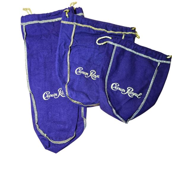 Lot of 3 Crown Royal Bags: 13", 8.5", 7.5" all Excellent, Purple with Gold - Picture 1 of 6